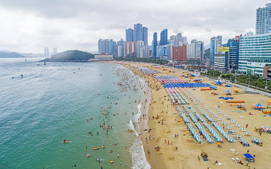 Birds-eye view of Haeundae Beach.